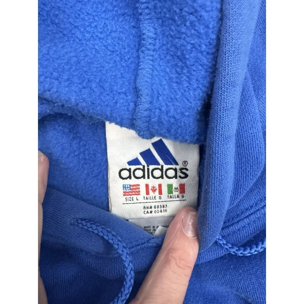 Vintage 90s‎ Adidas Pullover Hoodie Large Blue Sports Embroidered